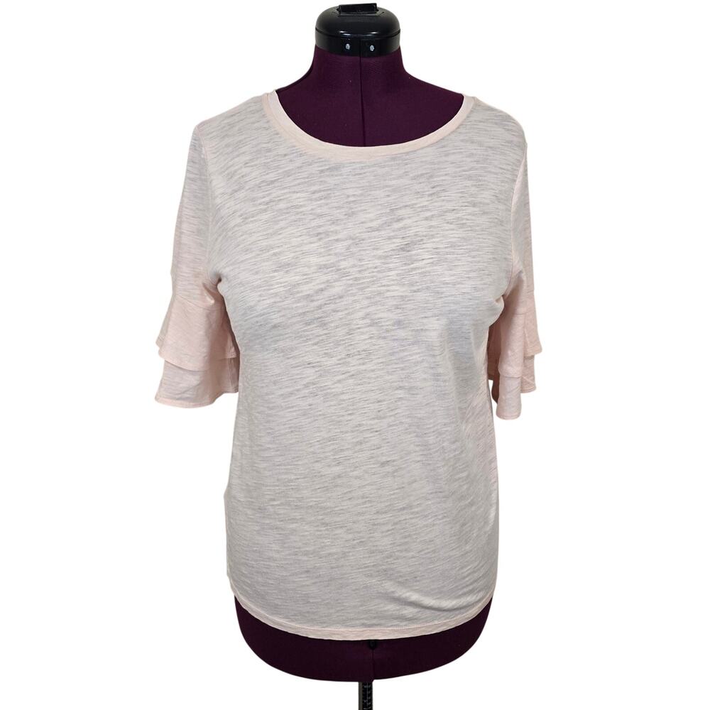Women's LOFT Pink Vintage Soft Tee with Ruffle Sleeves | Size Medium